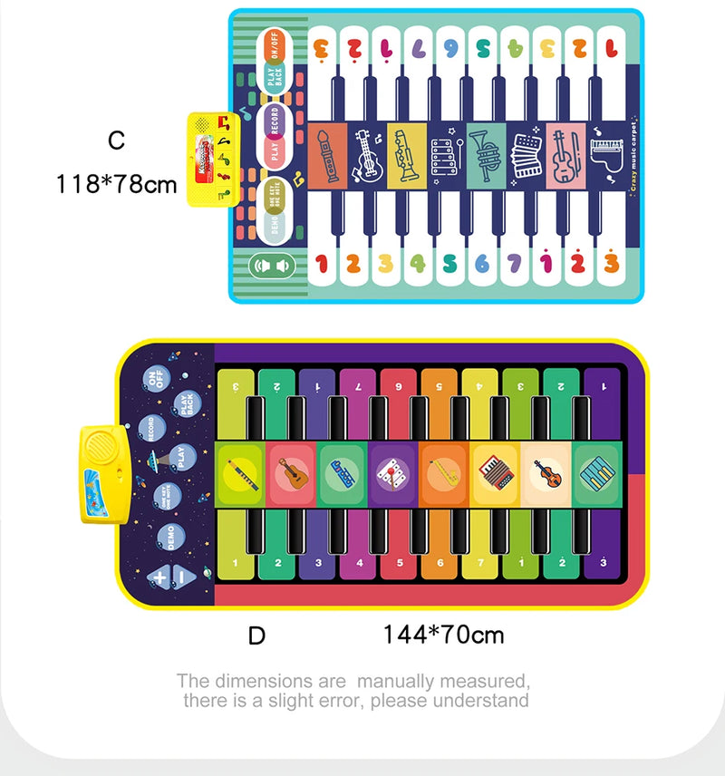 Tapete de Piano Musical Infantil, Teclado Duet, Piano Floor com 8 Instrumentos d