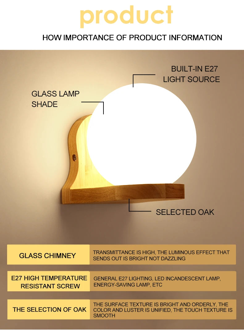 Lâmpadas de parede de madeira LED modernas, Iluminação interior, Arandela par