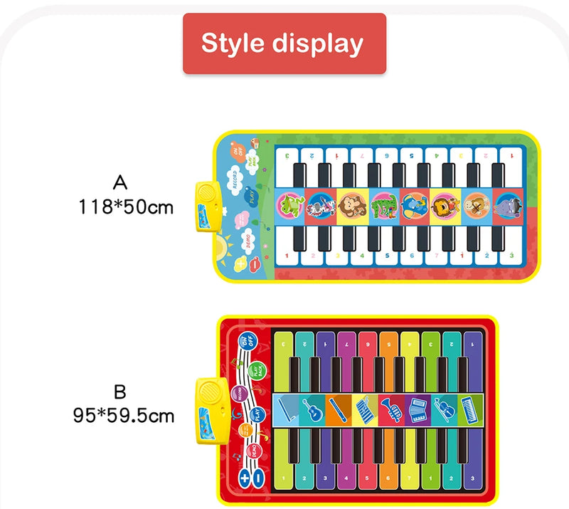 Kids Musical Piano Mat, Duet Keyboard, Piano Floor with 8 Instruments