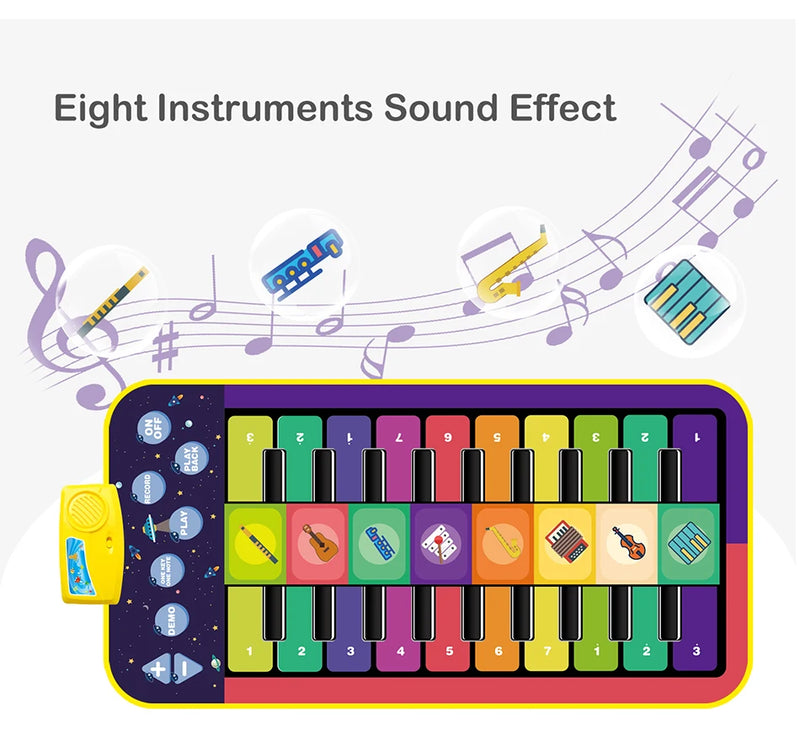 Tapete de Piano Musical Infantil, Teclado Duet, Piano Floor com 8 Instrumentos d