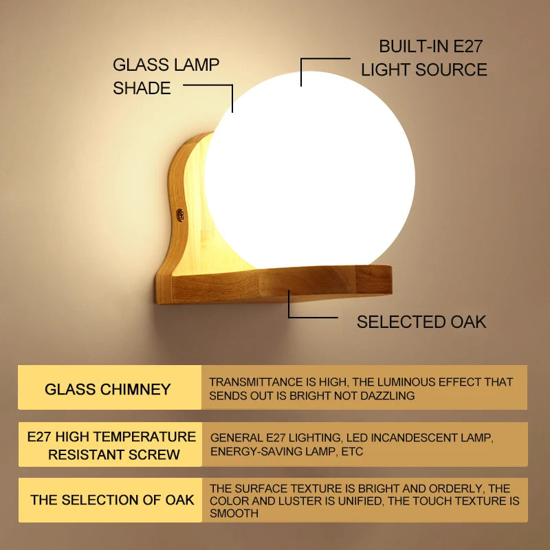 Lâmpadas de parede de madeira LED modernas, Iluminação interior, Arandela par