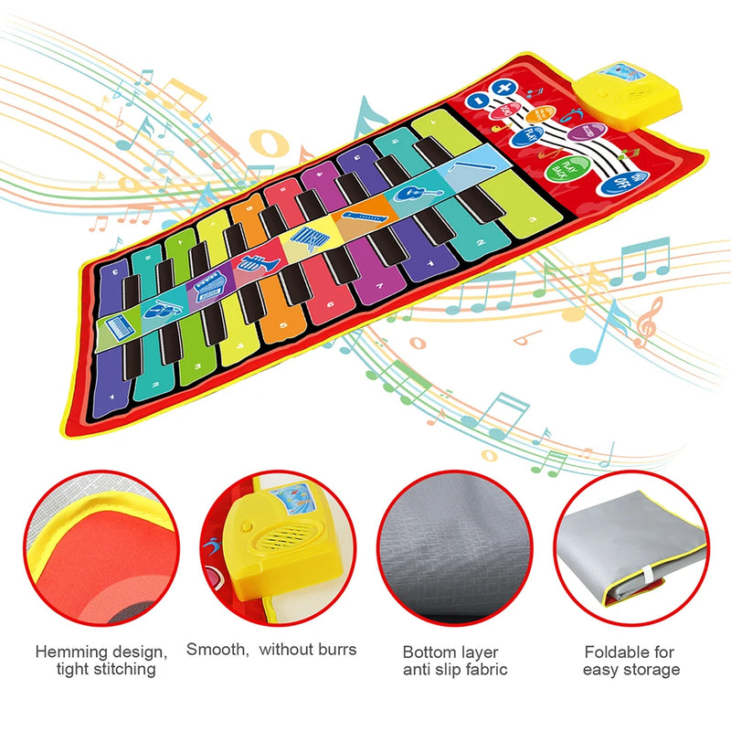 Kids Musical Piano Mat, Duet Keyboard, Piano Floor with 8 Instruments