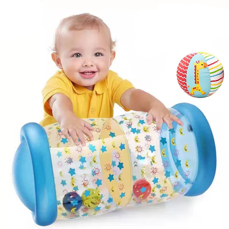 Inflatable baby toy with rattle and ball 