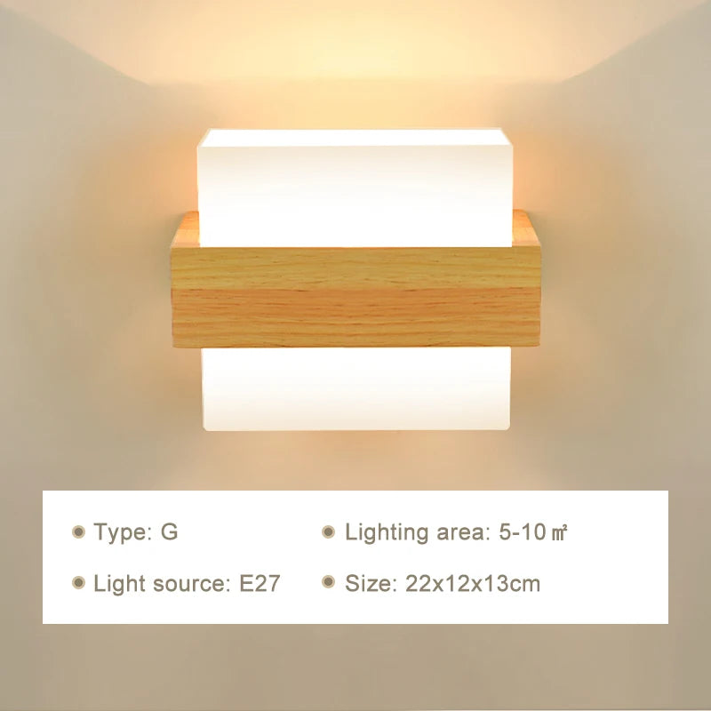 Lâmpadas de parede de madeira LED modernas, Iluminação interior, Arandela par