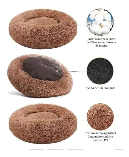 Cama Pet De Pelucia para Cachorro E Gato, Caminha Pet Redonda Macia Fofa, Cachor 