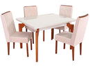 Mesa de Jantar 4 Cadeiras Retangular Madeira Maciça Mel e Off-White Tampo de Vidro Abeille Móveis São Carlos