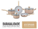 Jogo de Panelas Rochedo de Alumínio Vanilla Fundo Triplo 5 Peças Ceramic Light Sand